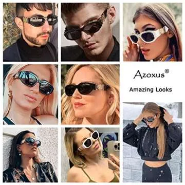 Azoxus Stylish Retro Small Rectangle Sunglasses Non Polarized Vintage 90's Square Frame Black