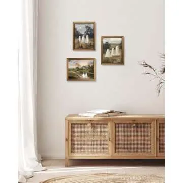 Gold Framed Vintage Halloween Wall Art, Rustic Landscape Wall Decor, Cute Ghost Decor Wall Art, Aesthetic Halloween Wall Decor (9.5''x12'')