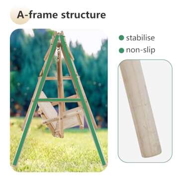 Swing and Swing Frame Combination Porch Swing with Stand Log Swing Stand 67 Inch Wooden Porch Swing A-Frame Backyard Swing Chair Outdoor Rustic Curved Garden Swing Bench, Nature