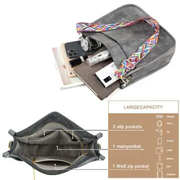 HKCLUF Crossbody Bags for Women Trendy Vegan Leather Hobo Handbags With 2 Adjustable Guitar Strap Cr...