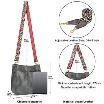 HKCLUF Crossbody Bags for Women Trendy Vegan Leather Hobo Handbags With 2 Adjustable Guitar Strap Crossbody Shoulder Bucket Purse for Women(Gray)