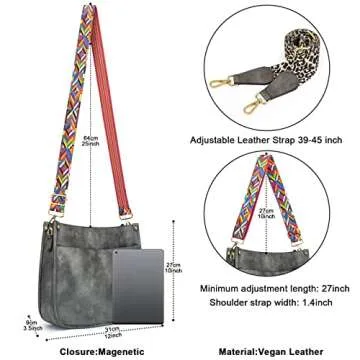 HKCLUF Crossbody Bags for Women Trendy Vegan Leather Hobo Handbags With 2 Adjustable Guitar Strap Crossbody Shoulder Bucket Purse for Women(Gray)