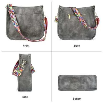 HKCLUF Crossbody Bags for Women Trendy Vegan Leather Hobo Handbags With 2 Adjustable Guitar Strap Crossbody Shoulder Bucket Purse for Women(Gray)