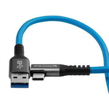 KONDOR BLUE 10' Straight USB-C to USB-A Cable | Right Angle & Braided Design for Fast Charging and D...