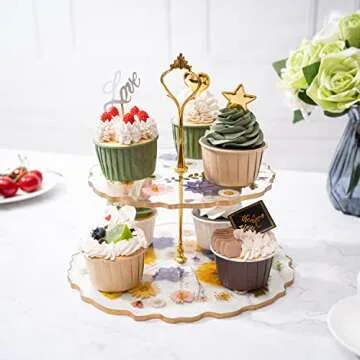 GUTE Floral Cupcake & Cake Dessert Stand, Resin Flower Tower - 2 Tier Stand Tray - Large Pretty Bota...