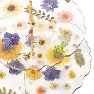 GUTE Floral Cupcake & Cake Dessert Stand, Resin Flower Tower - 2 Tier Stand Tray - Large Pretty Botanical Floral Stands for Desserts Table, Gold Handle, Fruits Candy Buffet Serving Trays