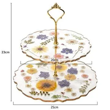 GUTE Floral Cupcake & Cake Dessert Stand, Resin Flower Tower - 2 Tier Stand Tray - Large Pretty Botanical Floral Stands for Desserts Table, Gold Handle, Fruits Candy Buffet Serving Trays