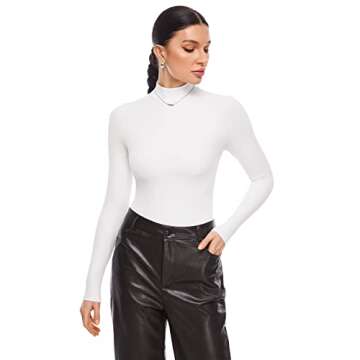 INLYRIC Women's Natrelax Long Sleeve Bodysuit Mock Turtleneck Women Slimming Tops Thermal Underwear ...