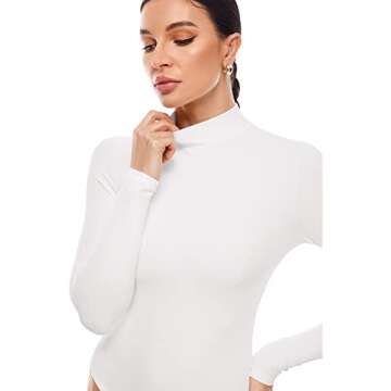 INLYRIC Women's Natrelax Long Sleeve Bodysuit Mock Turtleneck Women Slimming Tops Thermal Underwear Stretchy Jumpsuits White XX-Small
