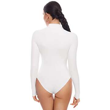 INLYRIC Women's Natrelax Long Sleeve Bodysuit Mock Turtleneck Women Slimming Tops Thermal Underwear Stretchy Jumpsuits White XX-Small