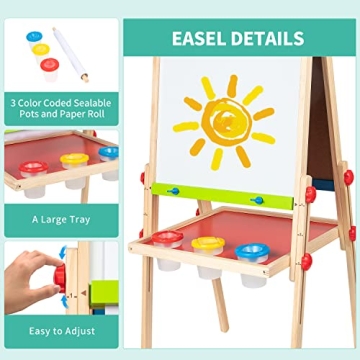Adjustable Magnetic Kids Art Easel with Paper Roll