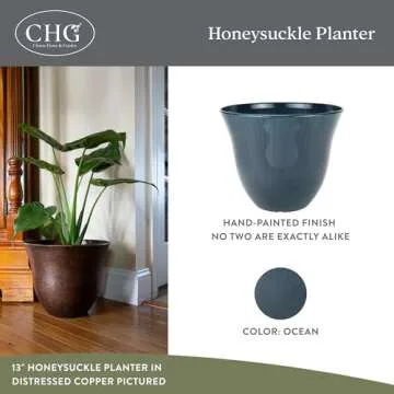 Classic Home and Garden Honeysuckle Resin Flower Pot Planter Ocean Blue 15"