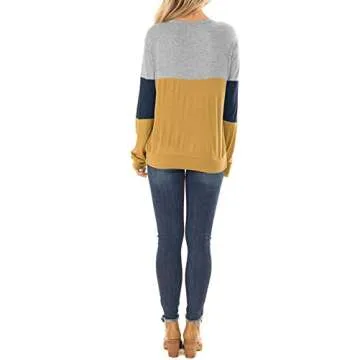 Minclouse Color Block Long Sleeve Choker Tunic