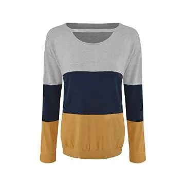 Minclouse Color Block Long Sleeve Choker Tunic