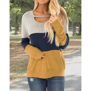 Minclouse Color Block Long Sleeve Choker Tunic