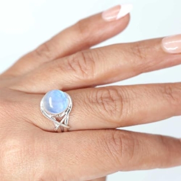 JEWELOPORIUM White Moonstone Silver Ring Size 9 - Handmade 925 Silver Jewelry