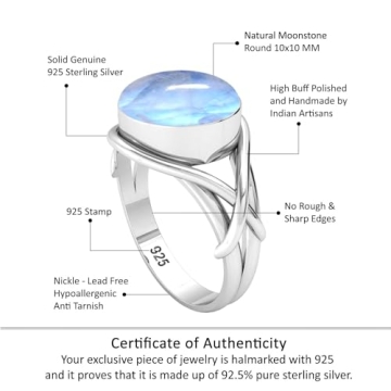 White Moonstone Ring in 925 Silver Size 9 for Women