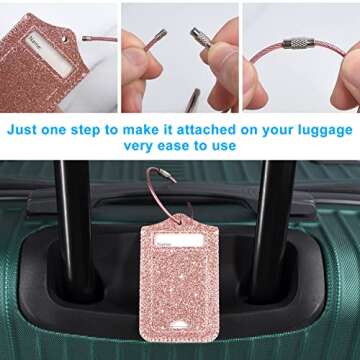 ACdream Luggage Tags 2 Pack, Leather Suitcase Tags Identifiers, Cute Cruise ID Labels with Privacy Cover fits on Backpack, Travel Bag, for Women, Men, Adults, Kids, Glitter Rose