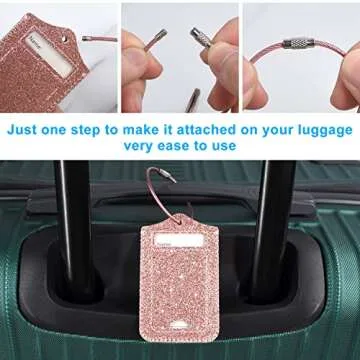 ACdream Luggage Tags 2 Pack, Leather Suitcase Tags Identifiers, Cute Cruise ID Labels with Privacy Cover fits on Backpack, Travel Bag, for Women, Men, Adults, Kids, Glitter Rose