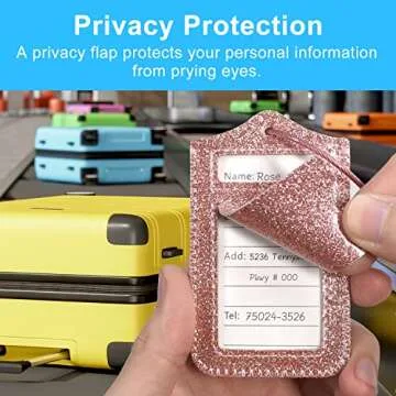 ACdream Luggage Tags 2 Pack, Leather Suitcase Tags Identifiers, Cute Cruise ID Labels with Privacy Cover fits on Backpack, Travel Bag, for Women, Men, Adults, Kids, Glitter Rose