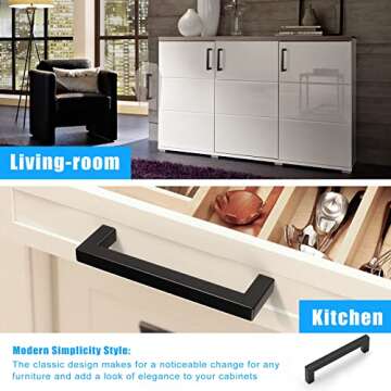 KNOBWELL 6 Pack 5 in Matte Black Kitchen Cabinet Door Handles - Stainless Steel Drawer Dresser Pulls...
