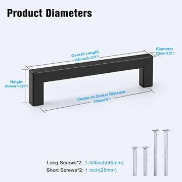 KNOBWELL 6 Pack 5 in Matte Black Kitchen Cabinet Door Handles - Stainless Steel Drawer Dresser Pulls Kitchen Cabinet Handles Black 6 Pack - 5" Hole Centers