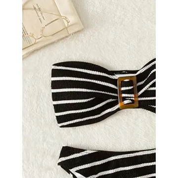 GORGLITTER Women's 2 Piece Striped Swimsuit Strapless Bandeau High Waisted Thong Bikini Set Bathing Suit Black Striped X-Small