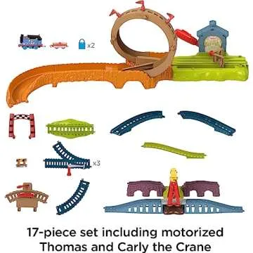 Thomas & Friends Toy Train Set Loop & Launch Maintenance Yard with Thomas Motorized Engine & Carly The Crane for Kids Ages 3+ Years