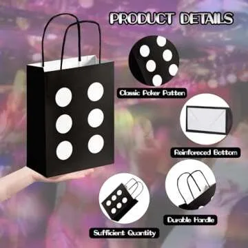 24Pcs Casino Party Favor Bags - Las Vegas Dice Theme Supplies for Goody Treats, Decorative Paper Gift Bags for Casino Birthday Celebration, 8.3 x 6 x 3 inches