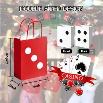 24Pcs Casino Party Favor Bags - Las Vegas Dice Theme Supplies for Goody Treats, Decorative Paper Gift Bags for Casino Birthday Celebration, 8.3 x 6 x 3 inches