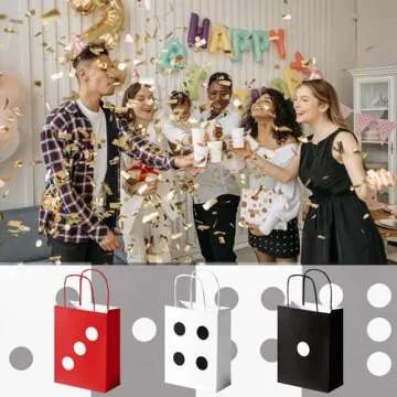 24Pcs Casino Party Favor Bags - Las Vegas Dice Theme Supplies for Goody Treats, Decorative Paper Gift Bags for Casino Birthday Celebration, 8.3 x 6 x 3 inches