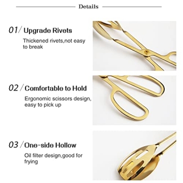 Elegant IAXSEE Stainless Steel Salad Tongs - Gold