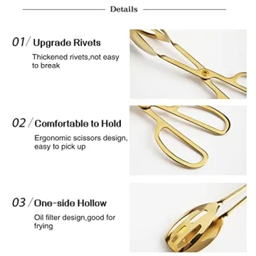 Elegant IAXSEE Stainless Steel Salad Tongs - Gold