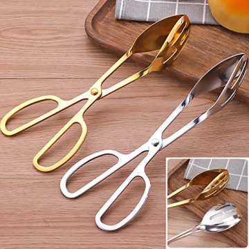 Elegant IAXSEE Stainless Steel Salad Tongs - Gold