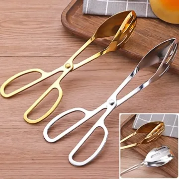 Elegant IAXSEE Stainless Steel Salad Tongs - Gold