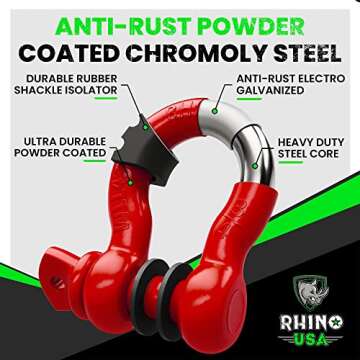 Rhino USA D Ring Shackles (2-Pack) - 41,850lb Break Strength for Towing & Off-Road Use