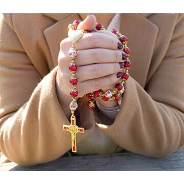 Nazareth Store Saint Benedict Turquoise Rosary Necklace Red
