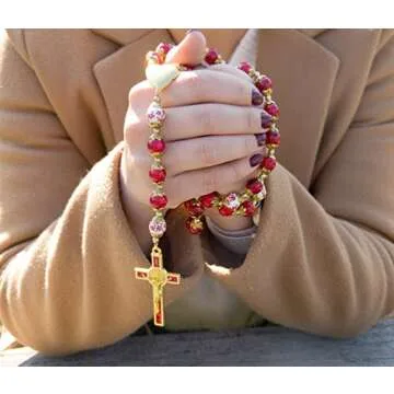 Nazareth Store Saint Benedict Turquoise Rosary Necklace Red