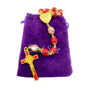 Nazareth Store Saint Benedict Turquoise Rosary Necklace Red