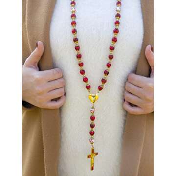 Nazareth Store Saint Benedict Turquoise Rosary Necklace Red