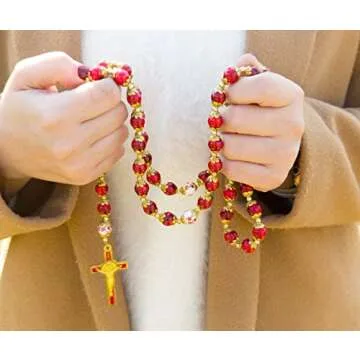 Nazareth Store Saint Benedict Turquoise Rosary Necklace Red