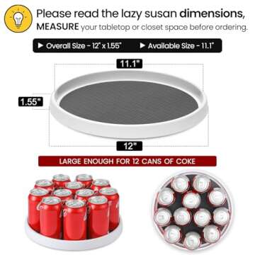 2 Pack, 12-Inch Non-Skid Lazy Susan Organizers - Turntable Rack for Pantry Organization and Storage,...