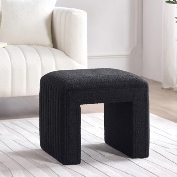 Get Set Style Vanity Stool Chair,Modern Boucle Ottoman Foot Stool with Wooden Legs Sofa Bench Footst...