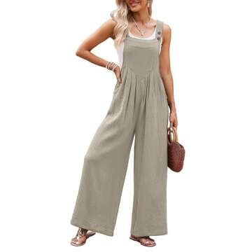 Dokotoo Womens Plus Size Khaki Jumpsuits for Women Overalls Loose Casual Wide Leg One Piece Sleevele...