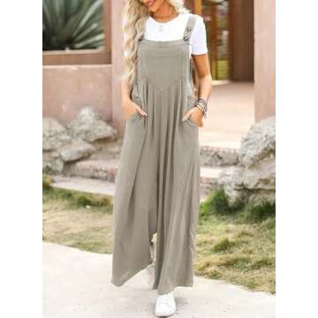 Dokotoo Womens Plus Size Khaki Jumpsuits for Women Overalls Loose Casual Wide Leg One Piece Sleeveless Solid Jumpsuit Adjustable Straps Long Pant Rompers with Pockets XX-Large