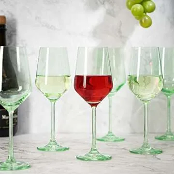 The Wine Savant Green Colored Wine Glass Set, 12oz, Set of 6 - Wedding Mint Green, Gift, Baby Shower Gender Reveal Decor Unique Italian Style Tall Stemmed for White & Red Wine Elegant Glassware Color