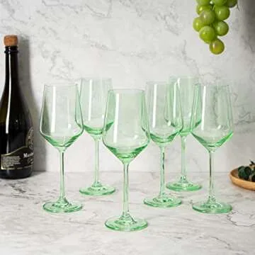 The Wine Savant Green Colored Wine Glass Set, 12oz, Set of 6 - Wedding Mint Green, Gift, Baby Shower Gender Reveal Decor Unique Italian Style Tall Stemmed for White & Red Wine Elegant Glassware Color