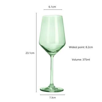 The Wine Savant Green Colored Wine Glass Set, 12oz, Set of 6 - Wedding Mint Green, Gift, Baby Shower Gender Reveal Decor Unique Italian Style Tall Stemmed for White & Red Wine Elegant Glassware Color