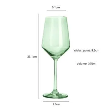 The Wine Savant Green Colored Wine Glass Set, 12oz, Set of 6 - Wedding Mint Green, Gift, Baby Shower Gender Reveal Decor Unique Italian Style Tall Stemmed for White & Red Wine Elegant Glassware Color