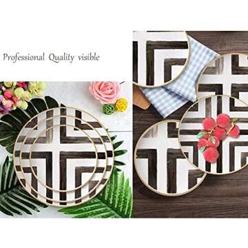 KBDSD Bone China Dinner Plate, Scandinavian Style Hand Painted Crossroad Stripes Black and White Western Dinner Plate Ceramic Plate, Household Round Tableware, Salad Plate and Steak Plate
